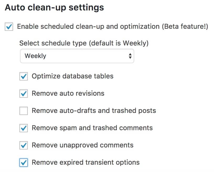 Auto clean up settings