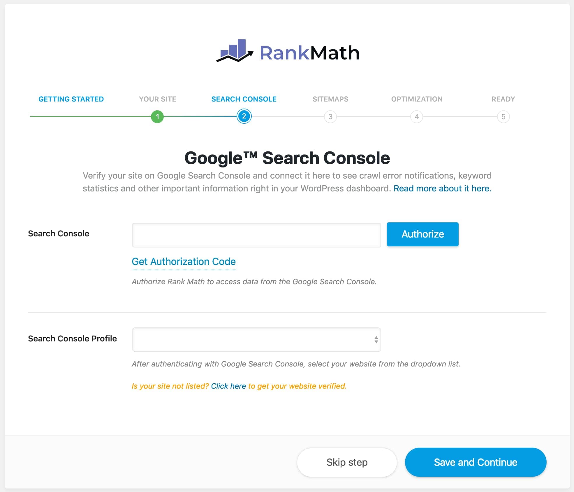 Setup Wizard Rank Math-Searchconsole